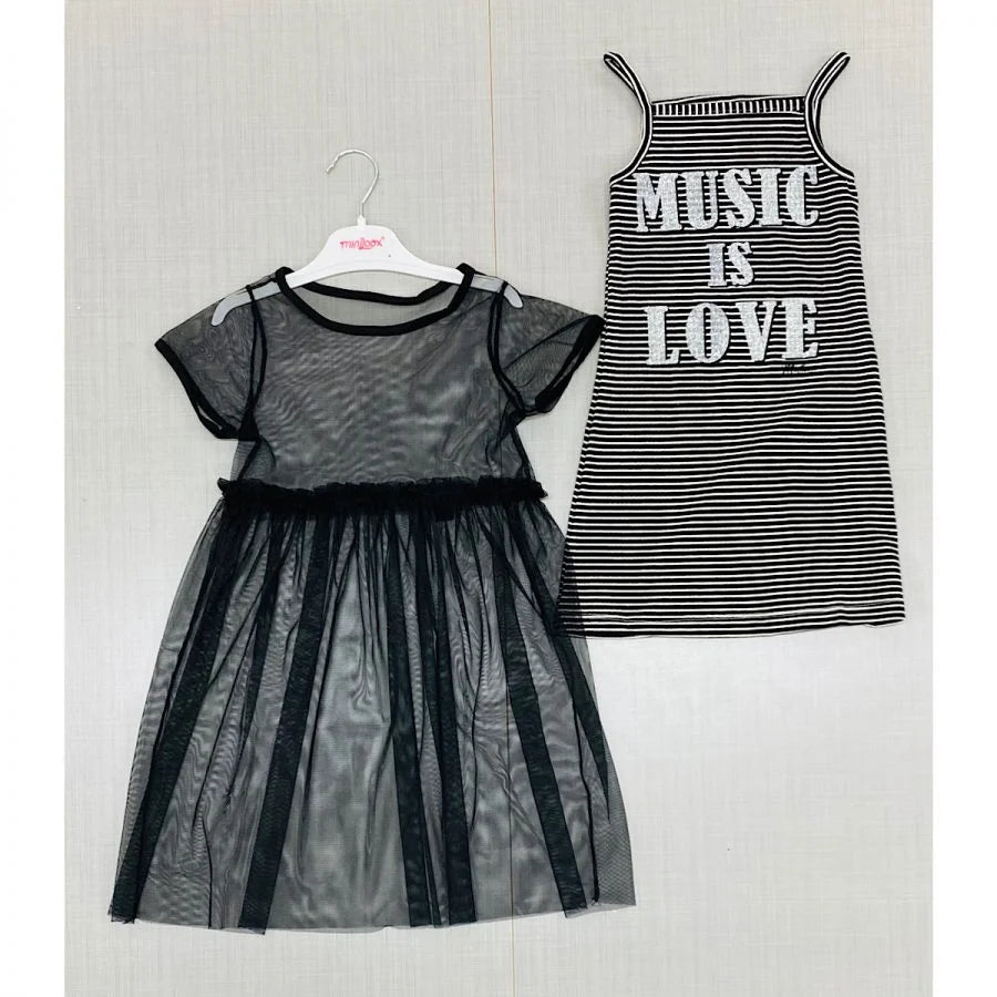 Girls 2 Piece Music Black Net Dress